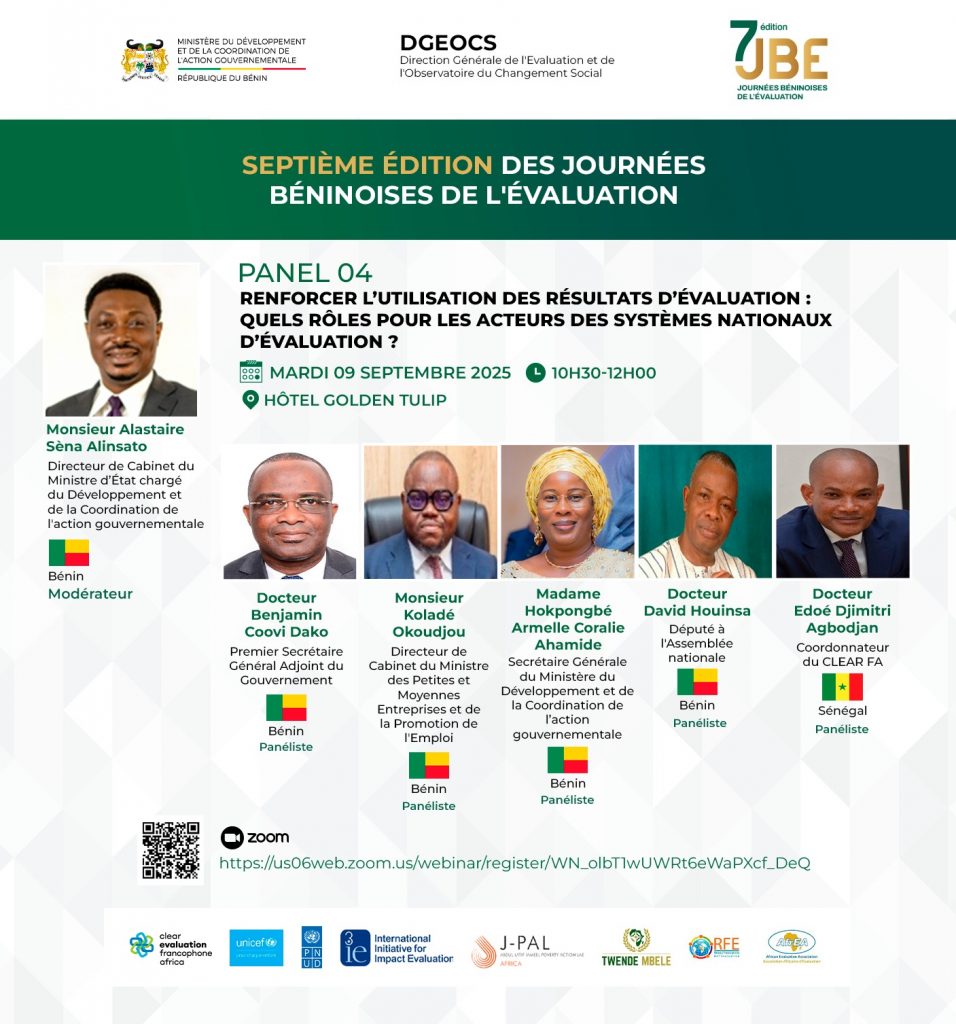 7ème édition des Journées Béninoises de l’Evaluation ( JBE) : un panel de haut niveau pour repenser l’utilisation des résultats d’évaluation